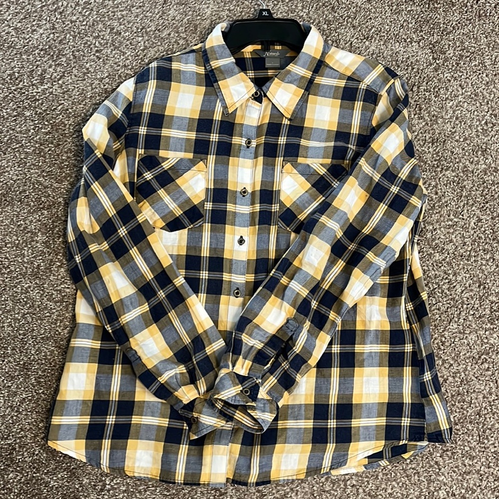 Yellow and Navy plaid button-down shirt - Picture 1 of 2